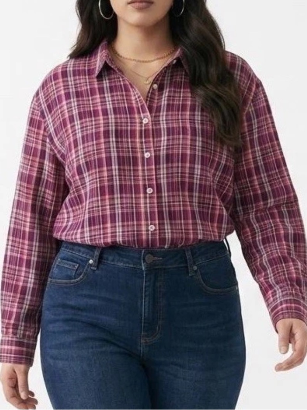 Loft Women's Burgundy Plaid Cotton Button Down Blouse Sz S